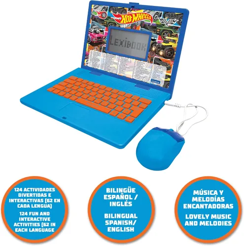 Miniatura 3 de Lexibook Hot Wheels, portátil educativo y bilingüe en inglés/español, juguete para niños con 124 actividades para aprender, jugar juegos y música