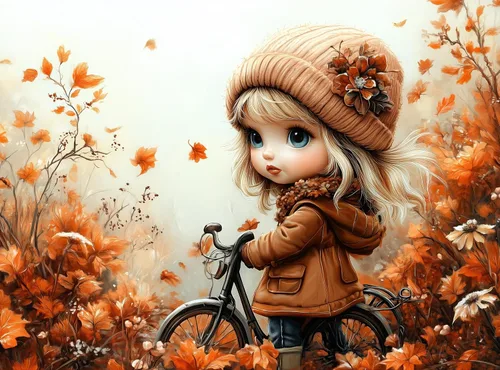 Rompecabezas de 1000 piezas para adultos, linda chica con bicicleta en coloridas hojas y flores de otoño, rompecabezas desafiante perfecto para