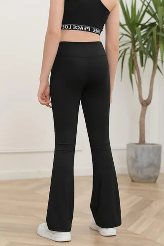 Miniatura 2 de Pantalones de yoga para niñas, cintura cruzada, pierna ancha, pantalones acampanados de entrenamiento de cintura alta
