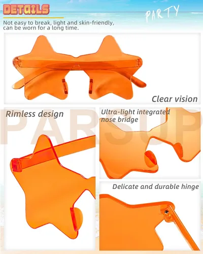 Miniatura 3 de 14 pares de lentes de sol sin montura en forma de estrella, sin marco, lentes transparentes de color caramelo, lentes tintados, regalos de despedida