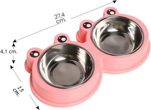 Miniatura 7 de Cuencos de acero inoxidable para mascotas, cuencos dobles para alimentos y agua para perros, gatos y conejos, comedero antideslizante para mascotas