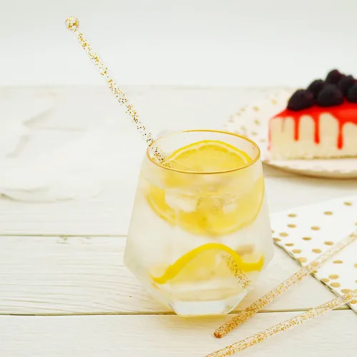 Miniatura 2 de hapray 50 palitos de plástico con purpurina dorada, paletas de pastel de cristal, agitadores de bebidas de café, palitos de piruleta para fiesta