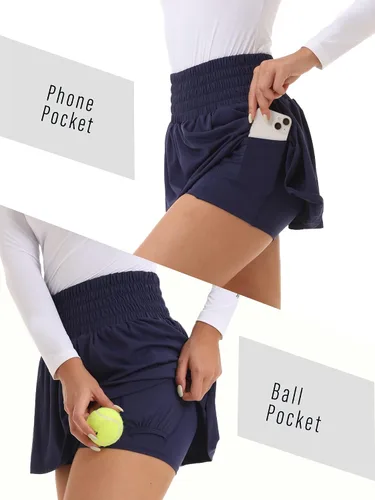 Miniatura 5 de SILKWORLD Faldas de tenis para mujer, falda pantalón de golf atlética de cintura alta con bolsillos, falda de entrenamiento activo