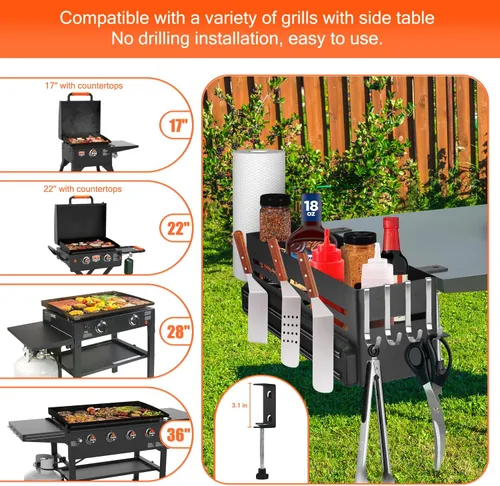 Miniatura 5 de Organizador de parrilla para parrilla Blackstone de 28/36 pulgadas, soporte para accesorios de barbacoa con tira magnética y soporte para toallas