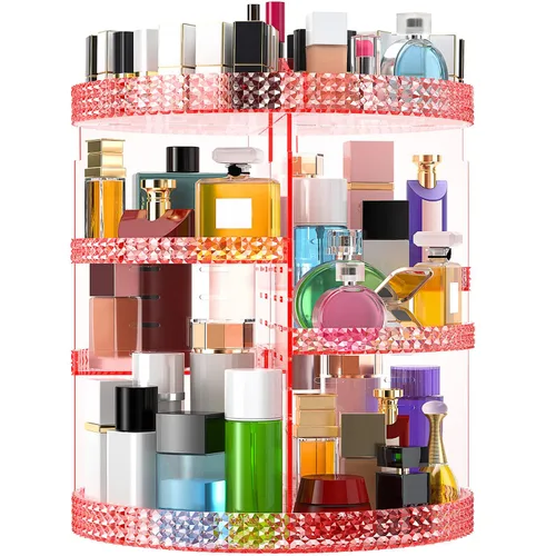 Miniatura 11 de Organizador de maquillaje giratorio grande de 360 grados para mostrador, organizadores de maquillaje acrílico azul, organizador de perfumes