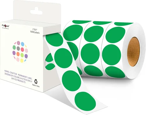 Miniatura 24 de PARLAIM Pegatinas adhesivas permanentes redondas de 1 pulgada con código de color en forma de puntos, 1000 por rollo, caja dispensadora de Azul