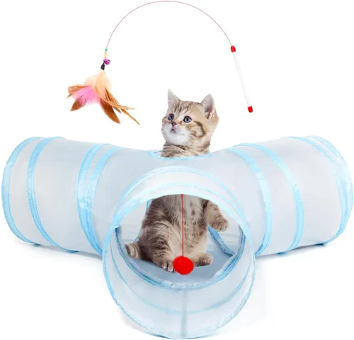 Miniatura 24 de Tempcore Túnel para gatos con tubo de juguete, túneles plegables de 3 vías para gatos, túneles para mascotas aburridas con agujero y pelota, juguete