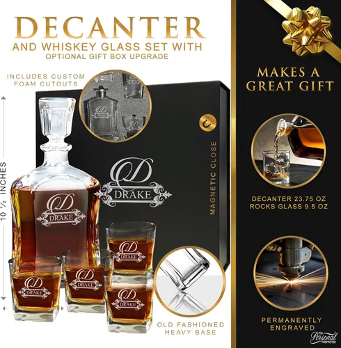 Miniatura 2 de My Personal Memories, Juego de decantador de whisky personalizado de 5 piezas, decantador y juego de regalo de 4 vasos, grabado personalizado