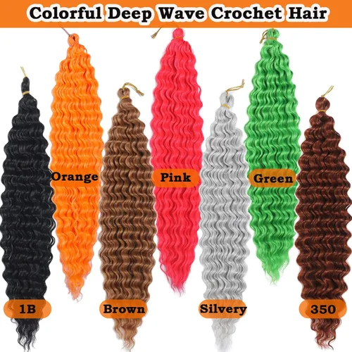 Miniatura 5 de Pelo ondulado de ganchillo de 18 pulgadas, cabello rizado trenzado, 3 paquetes de cabello trenzado de onda profunda para diosa, trenzas sin nudos