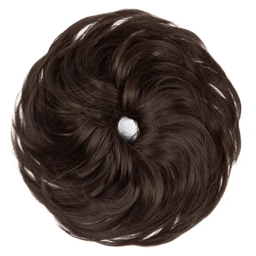 Miniatura 3 de Sarla - 1 pieza de cabello sintético en forma de moño desordenado, con cabello rizado, elástico, y con cola de caballo para mujeres (marrón oscuro)