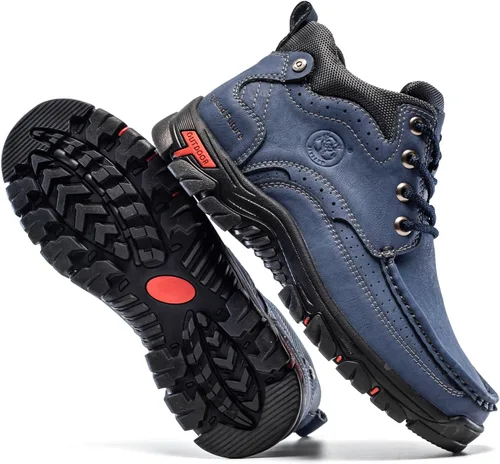 Miniatura 6 de FLYLAND Botas casuales para hombre de cuero vintage, botines de vestir, botas Chukka de caña media, antideslizantes, para conducir y caminar, zapatos
