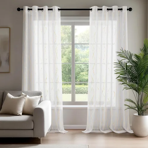 Miniatura 2 de Deconovo Oeko-TEX - Cortinas con estampado de lámina transparente con certificación Oeko-TEX, 2 paneles, ojales en la parte superior, elegantes