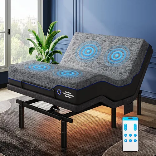 Miniatura 11 de Pipishell Base de cama ajustable individual XL y colchón de espuma viscoelástica de 14 pulgadas con masaje, base de cama eléctrica con espuma
