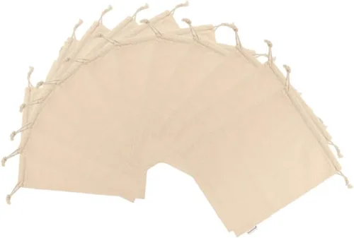 Miniatura 3 de Bolsas 100 % muselina de algodón con cordón, 12 unidades, XL, Blanco