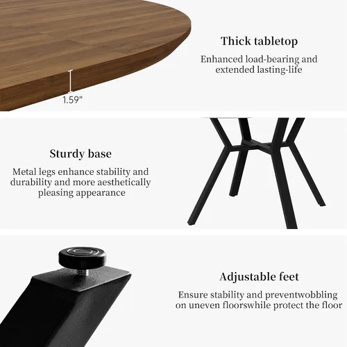 Miniatura 3 de HIPIHOM Juego de mesa de comedor redonda extensible para 6 personas, mesa de cocina extensible de 43.3 a 59.1 pulgadas con 6 sillas tapizadas, Mesa