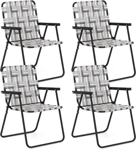 Miniatura 10 de GYMAX Silla plegable, juego de sillas de césped para patio con reposabrazos, paquete de 2 sillas de comedor ligeras para interiores y exteriores