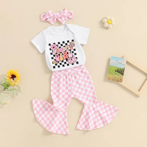 Miniatura 150 de Sejardin Ropa de verano para bebé y niña, recién nacida, manga corta, con letras, mameluco elástico con diadema