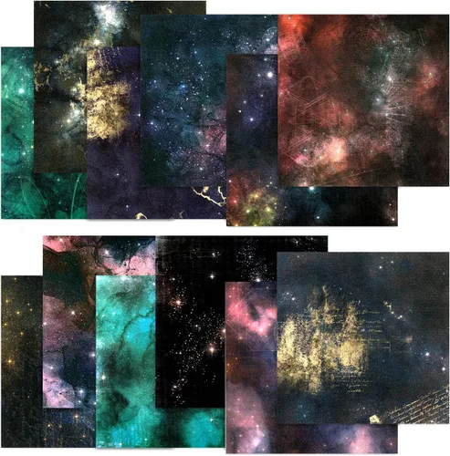 Miniatura 7 de BLEDS Papel de álbum de recortes, bloc de 24 hojas de papel para álbumes de recortes de manualidades de 12x12 pulgadas con patrón de galaxia