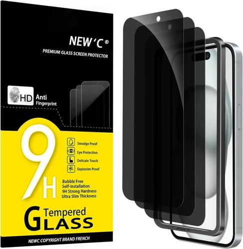 Miniatura 25 de NEW'C Paquete de 3 protectores de pantalla de privacidad para iPhone Air/iPhone 17 Air (6.5 pulgadas), película de vidrio templado antiespía