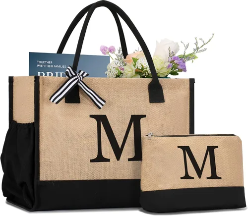 Miniatura 64 de Initial Canvas Tote Bag Birthdays Gift for Women Mom Teacher Friend Bridesmaid,Custom for Wedding Beach Holidays