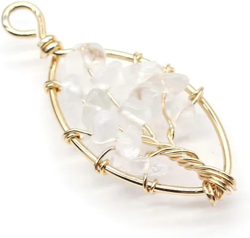 Miniatura 7 de Dije de piedra preciosa del árbol de la vida, colgante de piedra de cuarzo de cristal, alambre de cobre, dije de piedras preciosas curativas