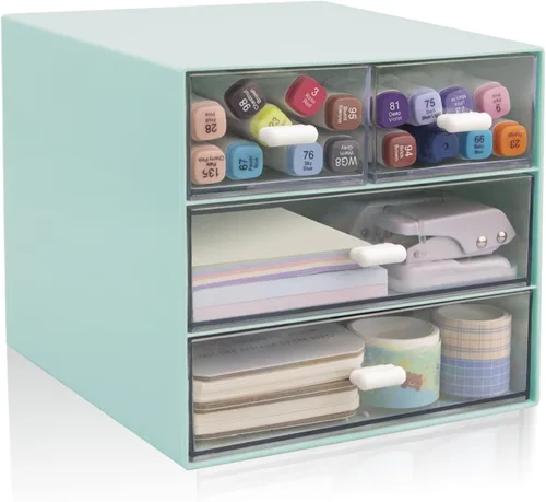 Miniatura 9 de Organizador de escritorio con cajón, organizador de oficina con 4 cajones, caja de almacenamiento de escritorio para escritorio, tocador, oficina
