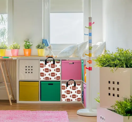 Miniatura 4 de NTAOHAMPER Cesta rectangular de almacenamiento de fútbol vacía, cesta de regalo plegable con asas, caja de juguetes/libros, decoración de habitación