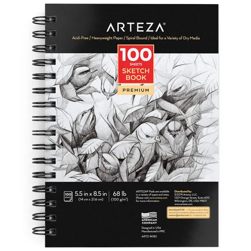ARTEZA Cuaderno de bocetos en espiral, 5.5 x 8.5 pulgadas, 100 hojas, bloc de dibujo sin ácidos de 68 libras para adultos, adolescentes, estudiantes