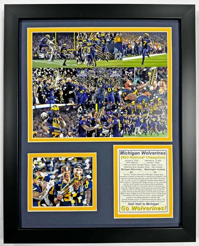 Fútbol de Michigan | Campeones Nacionales del CFP 2023 | Collages de Fotos Enmarcadas con Doble Mate | (30 cm x 38 cm, Mosaico)