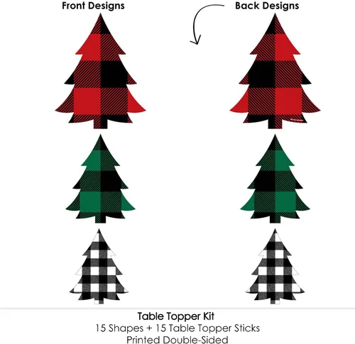 Miniatura 5 de Big Dot of Happiness Holiday Plaid Trees - Palitos de centro de mesa de fiesta de Navidad a cuadros de búfalo - Juego de 15