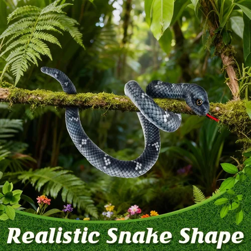 Miniatura 3 de Peluche de serpiente, animal de serpiente de peluche, serpientes de juguete pequeñas de 27 pulgadas para niños, animales de peluche gigantes, Negro