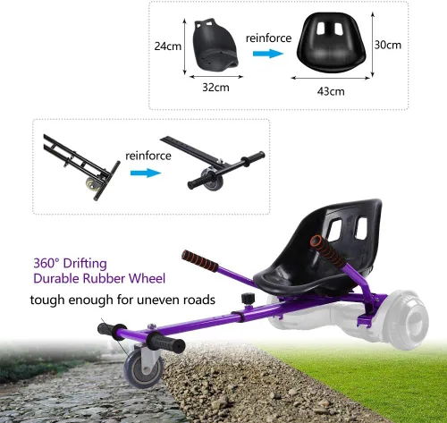 Miniatura 2 de Accesorio de asiento para aeropatineta para aeropatineta de 6.5 a 10 pulgadas, kit de conversión de buggy go kart, accesorio para scooter de Púrpura