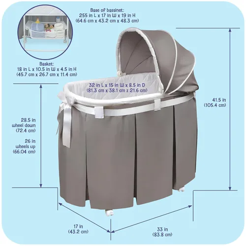 Miniatura 3 de Moisés oval Badger Basket Wishes, con falda completa, gris