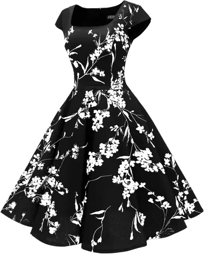 Miniatura 5 de PUKAVT - Vestido de cóctel para mujer, diseño con manga casquillo, vestido de fiesta de estilo retro acampanado de los años 1950, con bolsillos