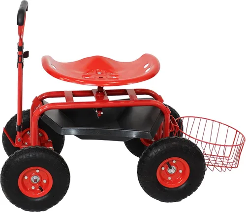 Miniatura 9 de Sunnydaze Carrito de jardín con ruedas - Taburete de jardín sobre ruedas - Asiento de jardinería con ruedas con mango extensible - Asiento giratorio