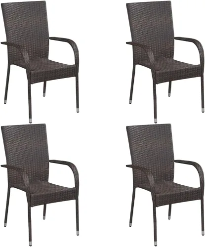Miniatura 13 de 2 sillas de comedor de ratán para patio, sillas de patio apilables para exteriores, ratán de polietileno con reposabrazos y marco de acero, juego
