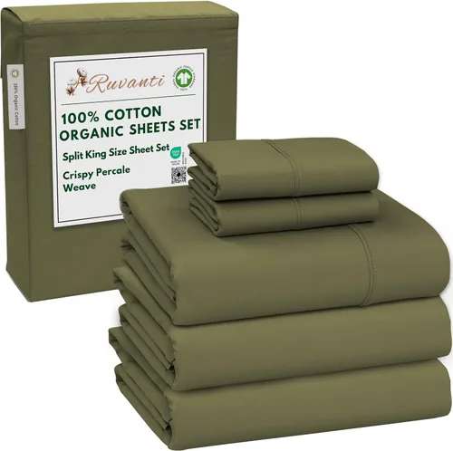 Miniatura 134 de RUVANTI Juego de sábanas de algodón orgánico 100% tamaño completo, tejido de percal, certificado GOTS, juego de 4 piezas, bolsillo profundo de 15