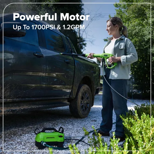Miniatura 5 de Greenworks Lavadora a presión de 1700 PSI y 1.2 GPM, ultra compacta y ligera, ideal para limpiar patios, terrazas, aceras, muebles de exterior
