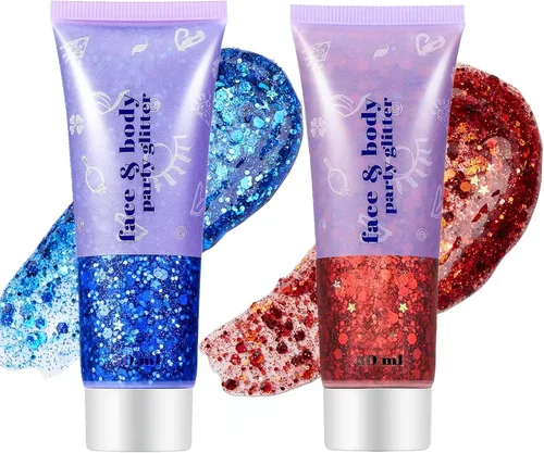 Miniatura 32 de Go Ho Gel de purpurina púrpura de sirena, purpurina holográfica para el cabello morado para niños y mujeres, lentejuelas gruesas para ojos, labios