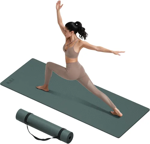 Miniatura 8 de ILILI Tapete de yoga 10mm extra grueso y 193cm extra largo, 76x28x0.4 pulgadas, material TPE antideslizante de doble color, fácil de transportar