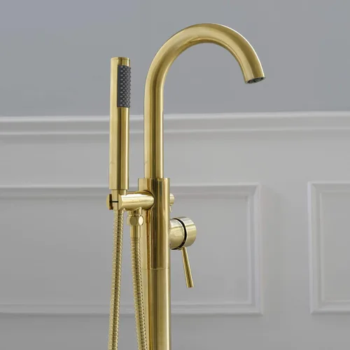 Miniatura 10 de WOODBRIDGE F0007 BG Grifo de bañera independiente relleno de bañera para montaje en el suelo de latón grifos de baño con ducha de mano, F-0007 Oro
