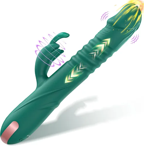 Consolador vibrador de empuje de conejo grueso, juguetes sexuales para adultos, vibrador de punto G para placer femenino, dispositivo de
