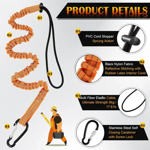 Miniatura 3 de Paquete de 12 unidades de cordón de herramientas con hebilla de metal única y extremo de bucle ajustable, longitud estándar, límite máximo