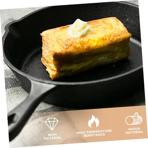 Miniatura 7 de Sartén antiadherente de hierro fundido grueso con mango y tabla de madera, sartén para cocinar carne y huevos para el hogar, cocina, conducción