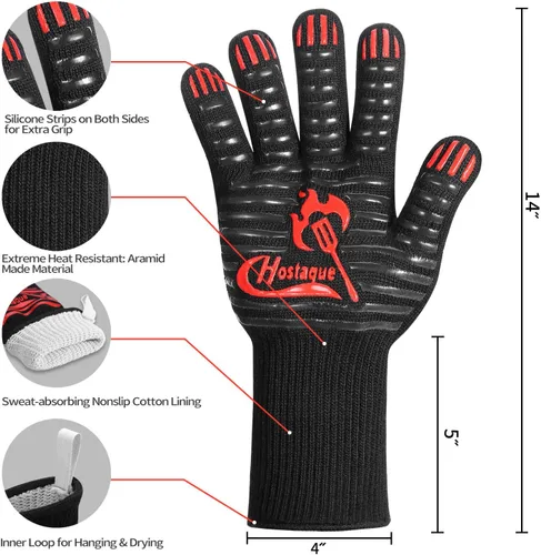 Miniatura 2 de Guantes de parrilla de 1472 ℉ resistentes al calor extremo, guantes de barbacoa para hombres, guantes de silicona antideslizantes para horno
