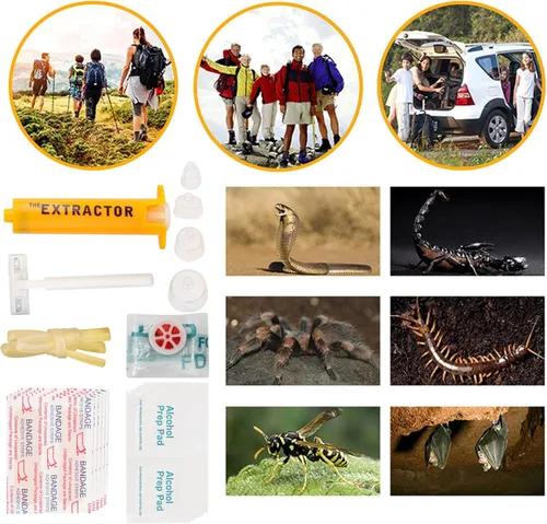 Miniatura 4 de Kit de mordida de serpiente, kit de picadura de abeja, suministros de primeros auxilios de emergencia, bomba de succión para extractor de veneno