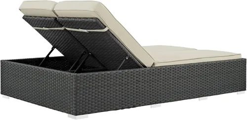 Miniatura 5 de Modway Sojourn - Tumbona doble de mimbre para patio al aire libre, color beige chocolate