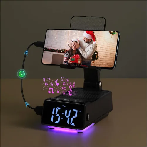 Regalos del día del padre para papá, regalos de cumpleaños para hombres, soporte de teléfono 7 en 1, altavoz Bluetooth con reloj despertador,