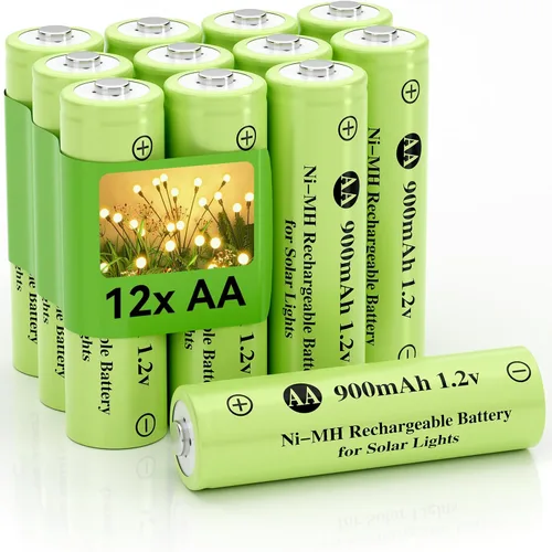 Miniatura 9 de Batería recargable AA Ni-MH de 1.2 V, batería recargable AA 900mAh 1.2V precargada, alta capacidad para luces solares al aire libre, lámparas