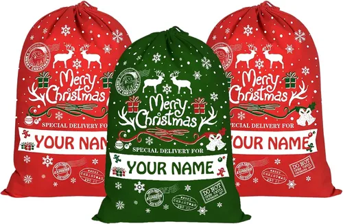 Miniatura 7 de Home and Plan Saco de Navidad personalizado con nombre (27 x 19.7 pulgadas), bolsas de regalo de Papá Noel grandes con cordón personalizado